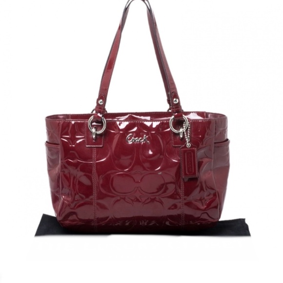 Coach Red Gallery Embossed Patent Leather Tote - Picture 8 of 9